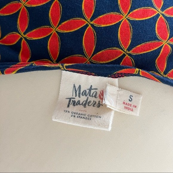 Mata Traders Organic Cotton Jersey Fit and Flare V- back Red Patterned Dress S - Picture 12 of 13